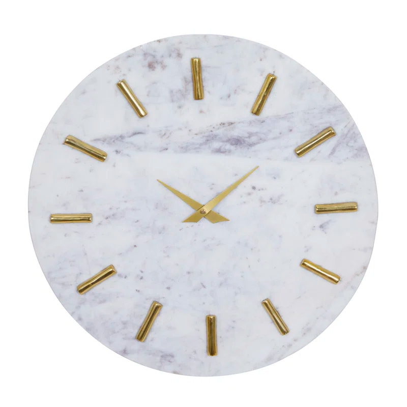 CosmoLiving by Cosmopolitan Marble Decorative Wall Clock with Gold Metal Accents