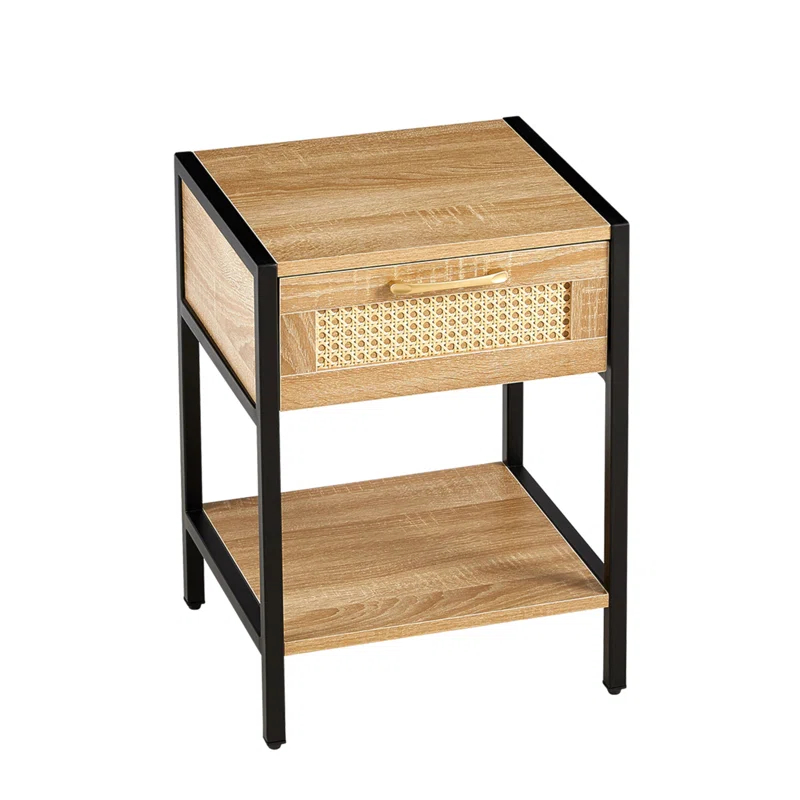 Bay Isle Home™ 15.74" Rattan End Table With  Drawer, Modern Nightstand, Metal Legs,Side Table For Living Room, Bedroom(1 Pc)