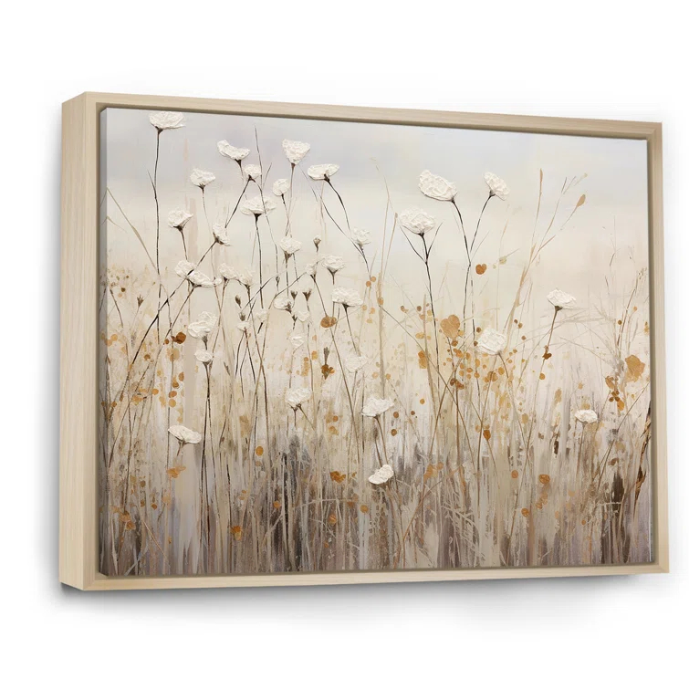 Design Art Beige Wildflowers Floral Fantasy  - Minimal wildflowers on canvas print