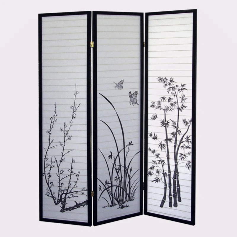 Myhomekeepers 70" Tall 3-Panel Screen / Room Divider, Floral Design With Black Finish