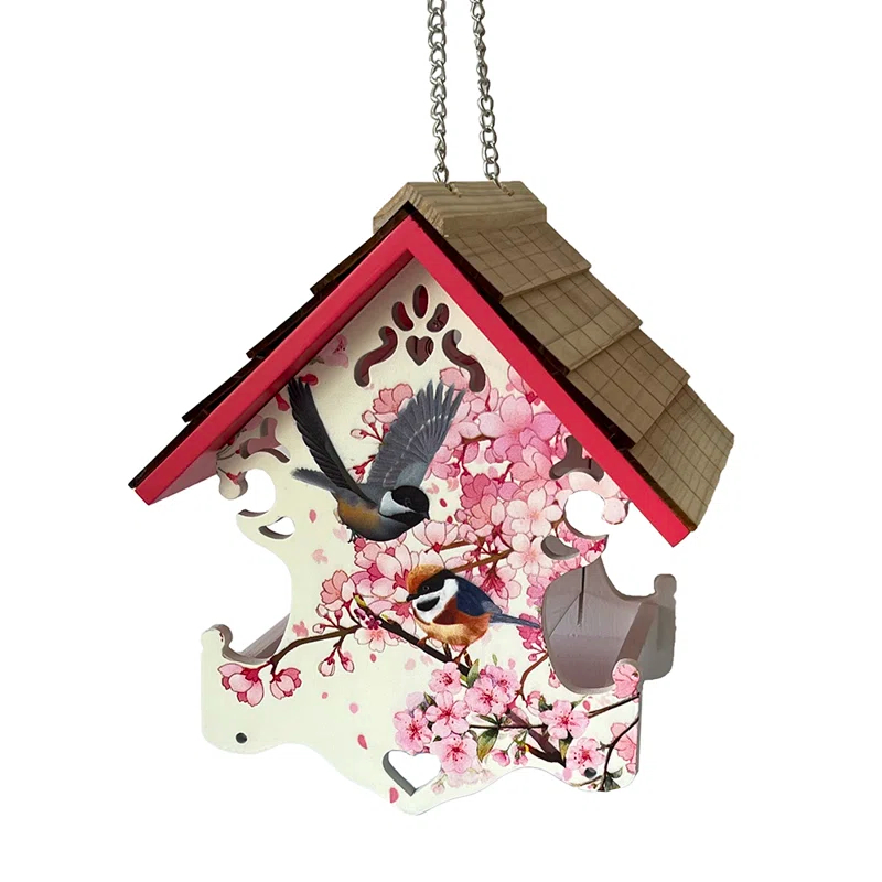 Home Bazaar Love Nest Bird Feeder - Cherry Blossom & Chickadee Print