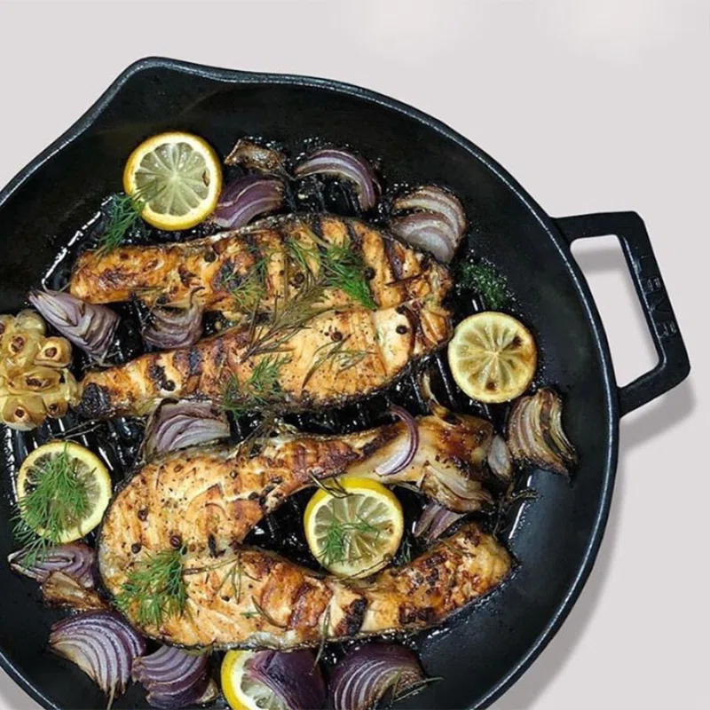 LAVA CAST IRON Lava Enameled Cast Iron Grill Pan 12 inch-Concave-Round with Pour Spouts