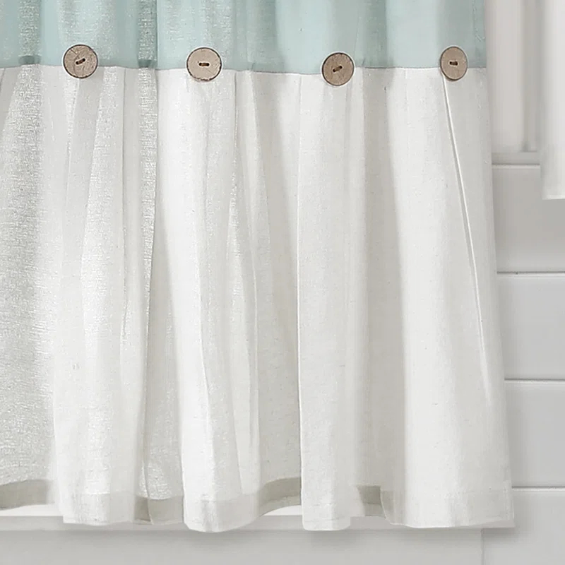 Lush Decor Linen Button Cotton Blend Tailored 29'' W Cafe Curtain (Set of 2)