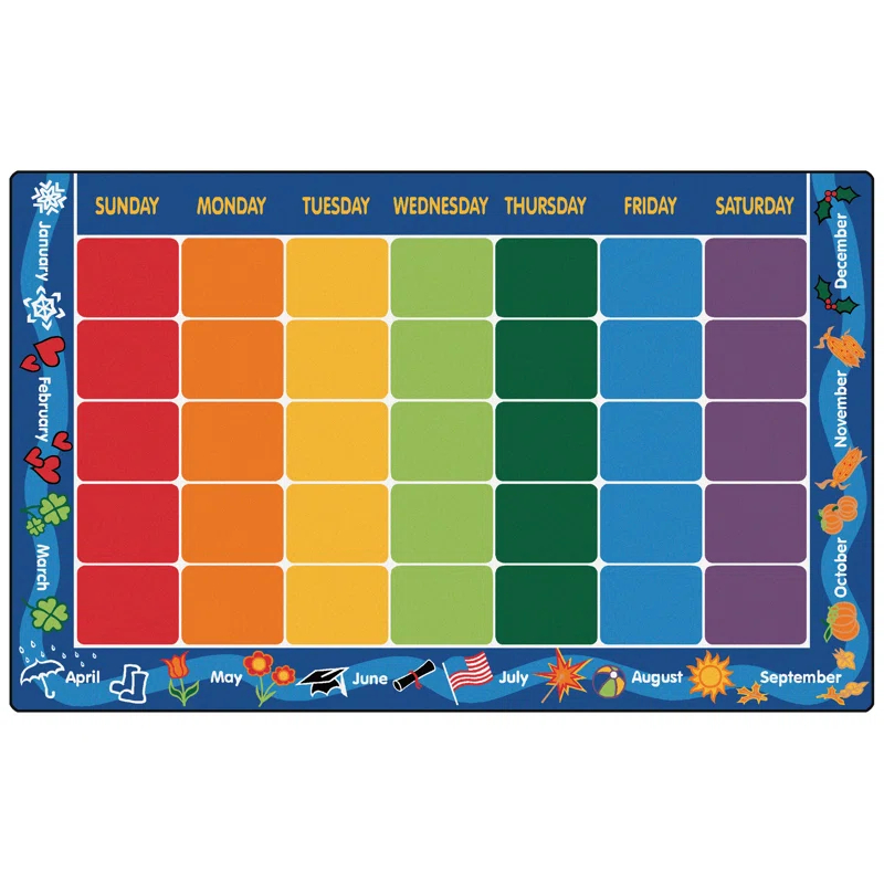 Carpets for Kids Premium Collection Classroom Seating Calendar Geometric Tufted Area Rug