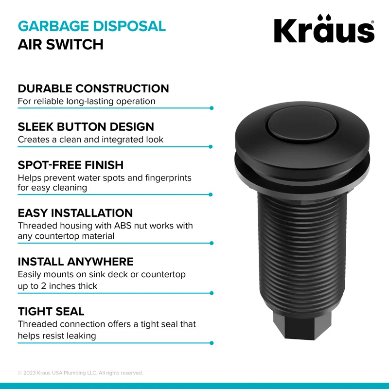 KRAUS Garbage Disposal Air Switch Kit with Push Button, AC Adapter, Power Cord, and Air Tube Included
