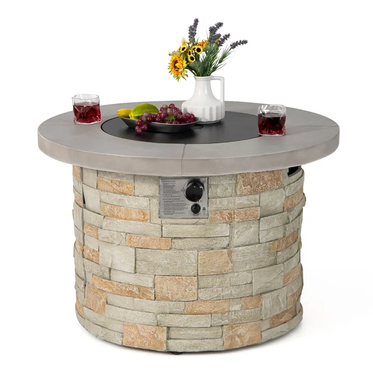17 Stories Round Ore Powder, Steel, Stainless Steel, PVC Propane Smokeless Fire Pit Table with Hidden Fuel Tank