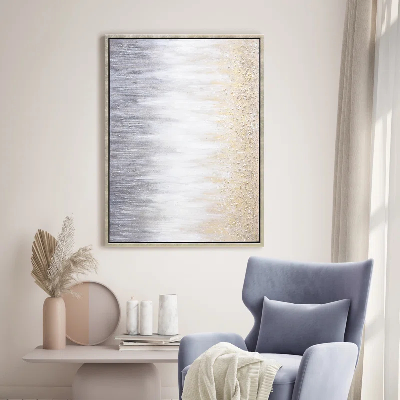 Empire Art Direct Golden Cascade Textured Glitter Hand Painted Framed Canvas Wall Art