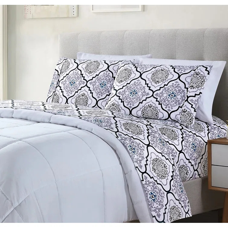 Bibb Home Egyptian Luxury 1800 Thread Count 4 pc Printed Sheet Sets