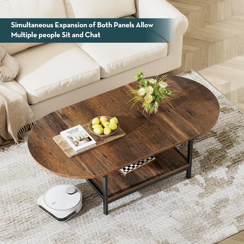Coffee Table Mid Century Modern Extended Coffee Tables 2-Tier Storage Vintage Table For Living Room Farmhouse Center Table With Two Foldable Panel For Any Large Or Small Space