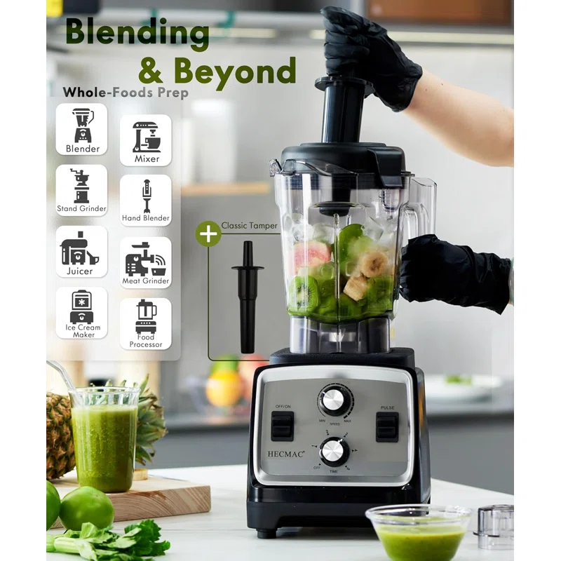 INKEDZ 3-Peak HP Blender - 2200W Max/1400W Rated, 68oz BPA-Free Pitcher, Easy to Use, Self-Clean, Tamper - Smoothies, Ice Crush, Frozen Drinks, Food Prep - Home & Commercial, 110V