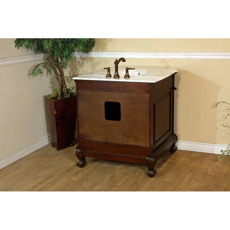 Bellaterra Home 34.6'' Single Bathroom Vanity with Carrara Marble Top