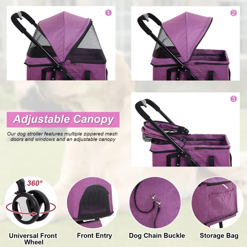 BestPet Foldable Pet Stroller with Detachable Carrier