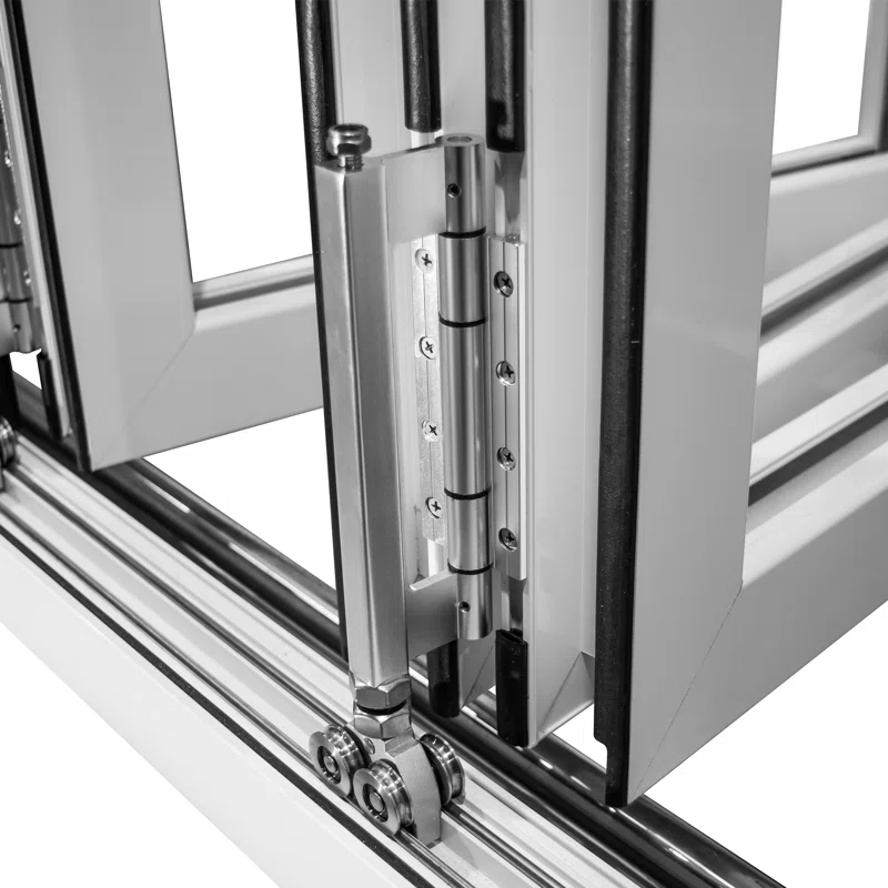 KaMic 120" inch 4 Panels Aluminum Folding Door In White, One Door Swing Out & Three Door Folded