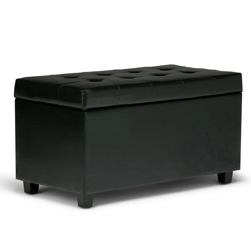 Simpli Home Cosmopolitan 34"W Upholstered Storage Ottoman with Tufted Design and Large Interior Storage