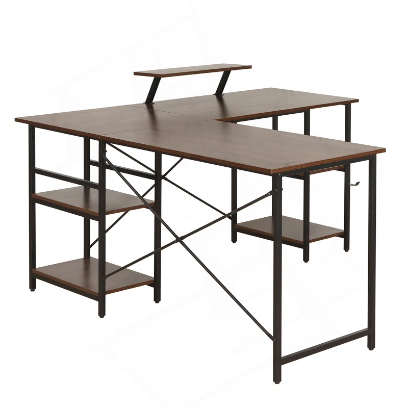 Inbox Zero Techni Mobili L-Shape Industrial Desk With Storage Shelves | Wayfair
