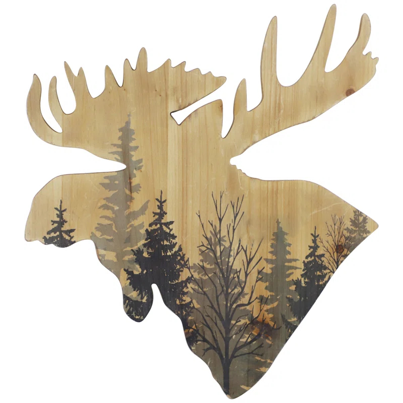 Paseo Road by HiEnd Accents Moose Head Forest Cutout Rustic Wall Art Decor, 21x19.5 inch
