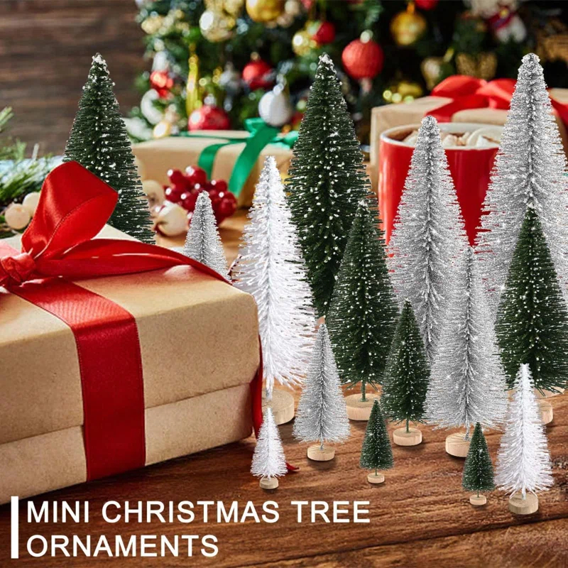 30Pcs Mini Christmas Trees Artificial Christmas Tree Bottle Brush Trees With Wooden Base For Christmas Decor Christmas Party Home Table Craft Decorations