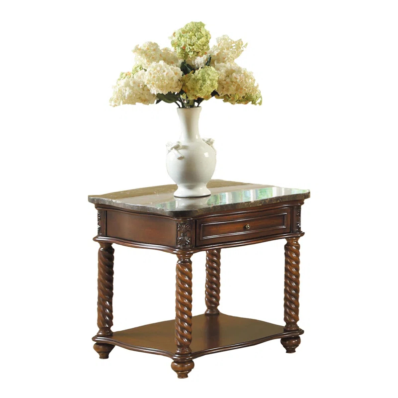 Bloomsbury Market Traditional End Table With Marble Top And Spiral Legs