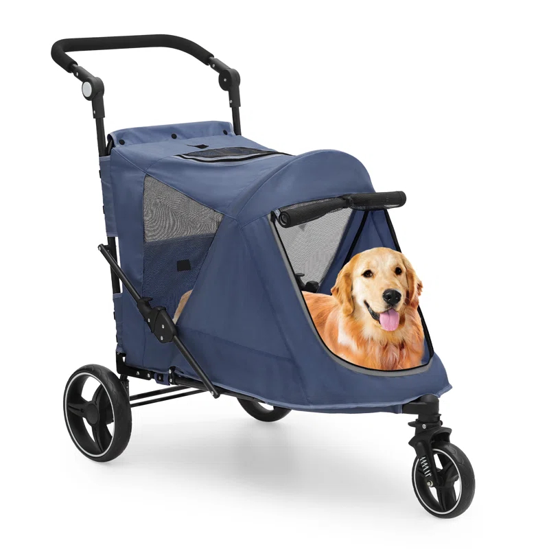 MoNiBloom Folding 3 Wheel Pet Stroller, Foldable Dog Jogger Stroller with Adjustable Handlebar and Mesh Window