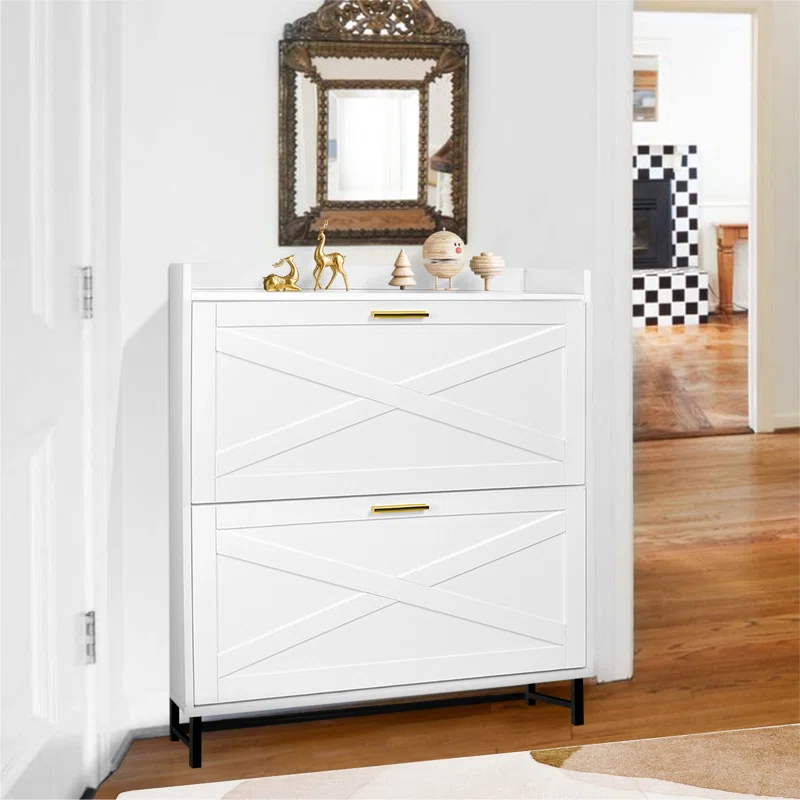 Gracie Oaks Shoe Cabinet With 2 Flip Drawers, Narrow Shoe Cabinet Hidden Shoe Rack Freestanding Shoe Cabinet Organizer For Entryway, Hallway