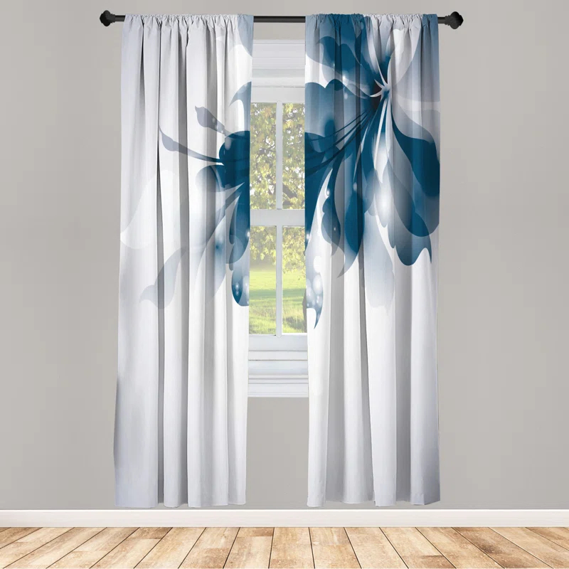 Ambesonne Microfiber Floral Semi-Sheer Rod Pocket Curtain Panels (Set of 2)
