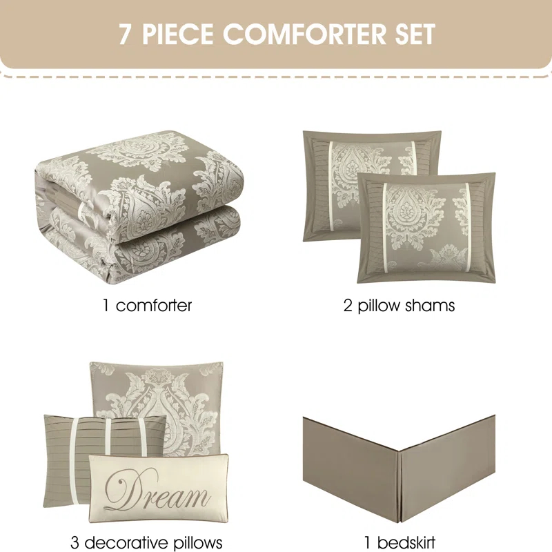 Therese 7 Piece Traditional Damask Comforter Set