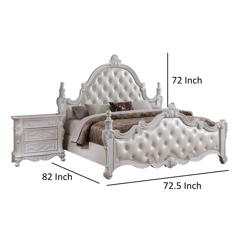 Benjara Moni Bed, Tufted Classical Upholstery