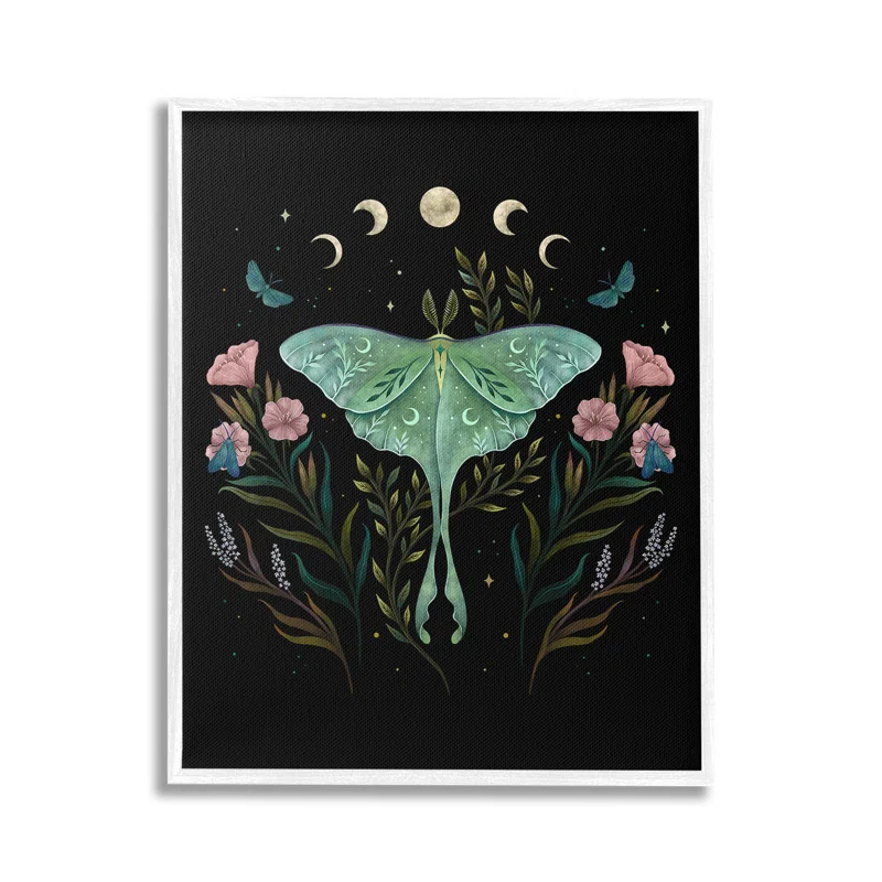 Stupell Industries Luna Moth with Florals Framed Giclee Art by Episodic Drawings