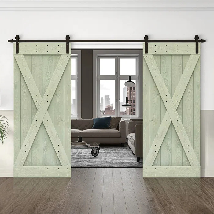 Calhome 84'' Solid Wood Paneled Painted with Installation Hardware Kit Barn Door