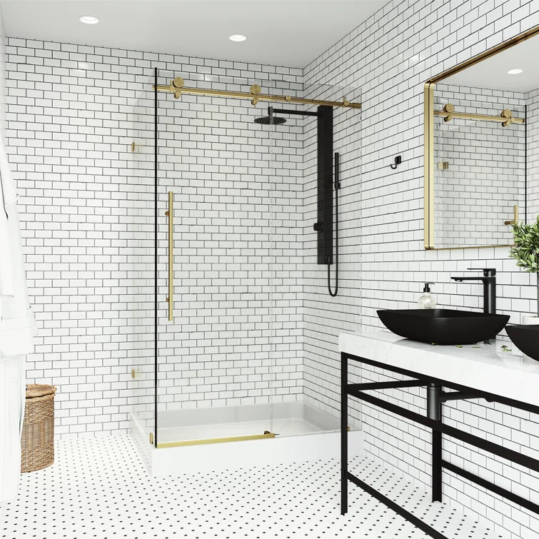 Elan E-class 48" W x 36" D x 82" H Sliding Frameless Shower Enclosure with 3/8" Clear Glass&Base