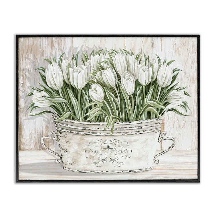 Stupell Industries White Tulip Flowers Fresh Vintage Country Tin Painting Framed Giclee Texturized Art by Cindy Jacobs