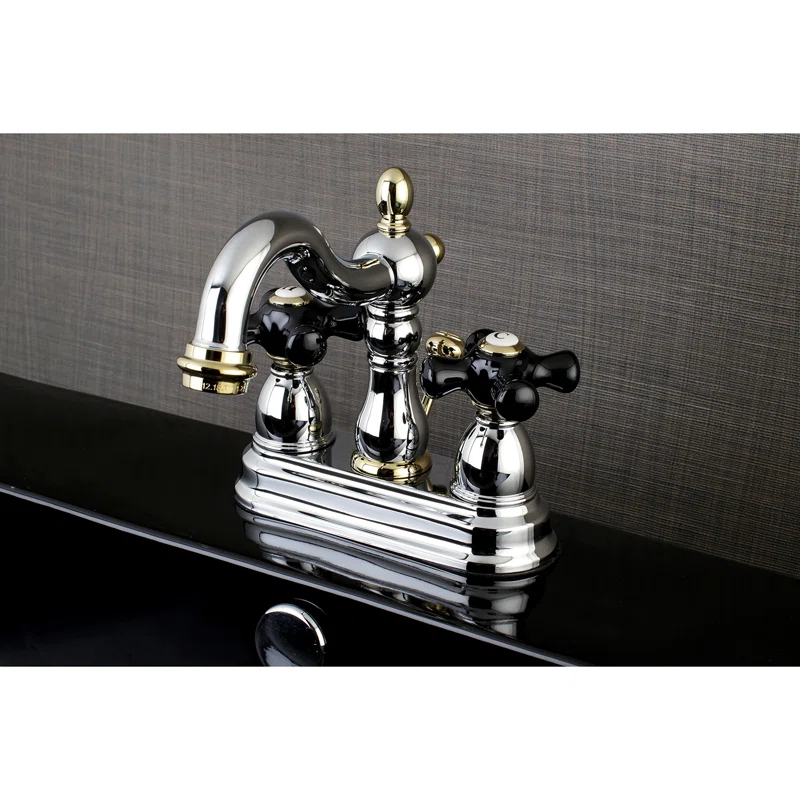 Kingston Brass Duchess Two-Handle 3-Hole Deck Mount 4" Centerset Bathroom Faucet with Plastic Pop-Up