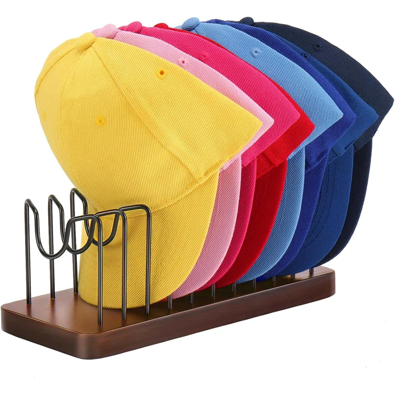 17 Stories Hat Rack Stand For 10 Baseball Hats Wood Metal Hat Holder Storage Baseball Cap Organizer For Closet Dresser Desk ,Brown, 1 Pack