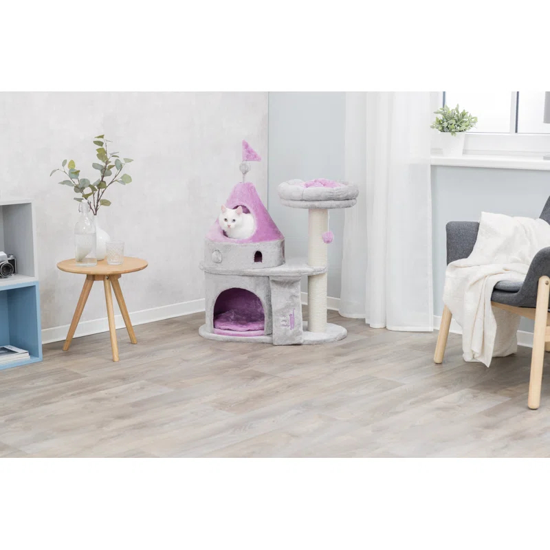 TRIXIE My Kitty Darling Castle Condo, Plush Cat Tree, Sisal Scratching Post, Removable Bed, Crinkling Blanket, Cat Toy