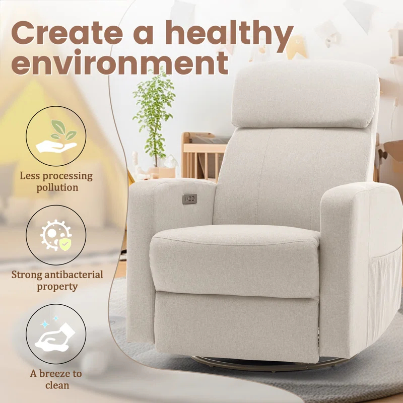 Ebern Designs Power Swivel Recliner Chairs For Adults, Electric Rocking Chair, Glider Recliner Chair With Classified Side Pocket, Rocking Chairs Featuring Type-c And Usb Ports
