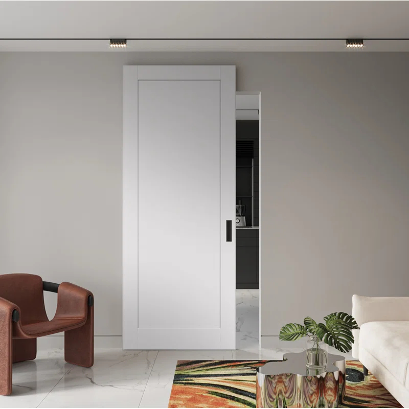 Belldinni Shaker 1 Panel Manufactured Wood Solid Core Sliding Hidden Barn Door Without Base Board with Installation Hardware Kit
