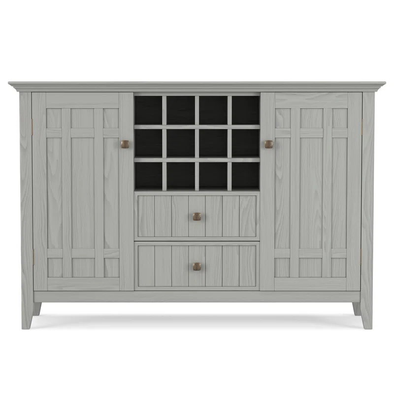 Simpli Home Bedford 54"W Solid Wood Sideboard Buffet and Wine Rack, 2 Drawers, and 2 Cabinets