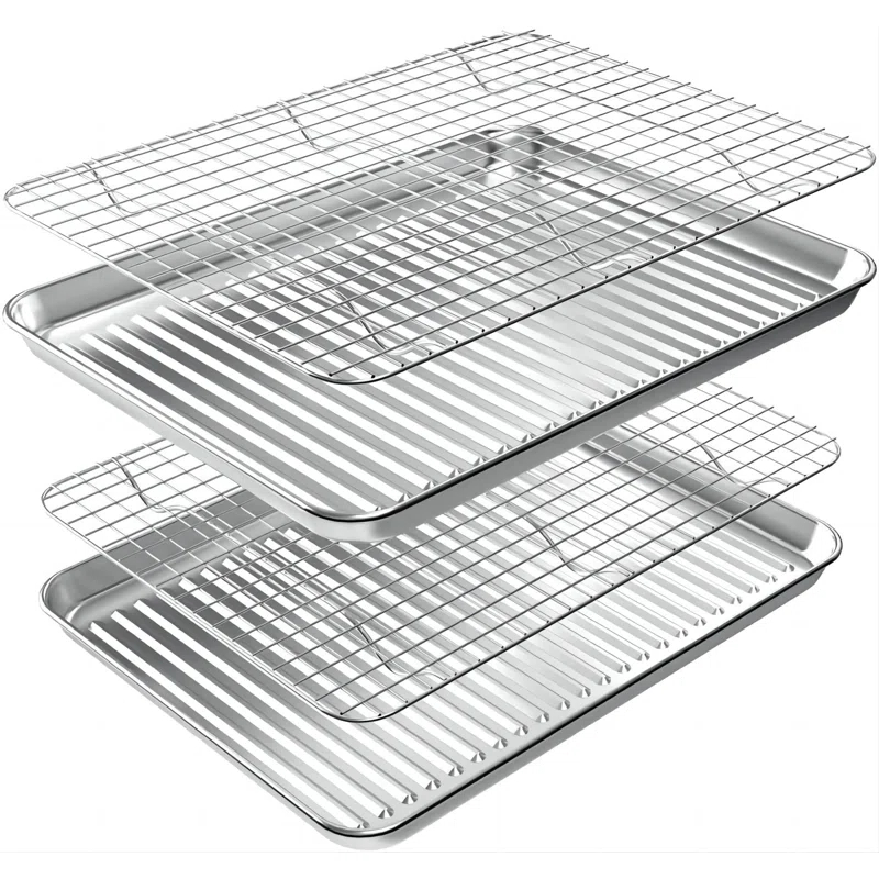 APPENIN WINTER PARK CORP Baking Sheet With Rack Set (2 Pans + 2 Racks), Stainless Steel Cookie Sheet With Cooling Rack, Nonstick Baking Pan, Warp Resistant & Heavy Duty & Rust Free, Size 16 X 12 X 1 Inches
