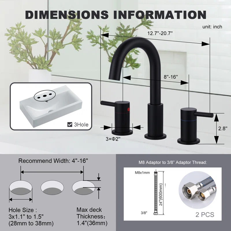 iVIGA VBA90B Bathroom Faucet 3 Hole With 360° Swivel Spout And 2 Handle Design