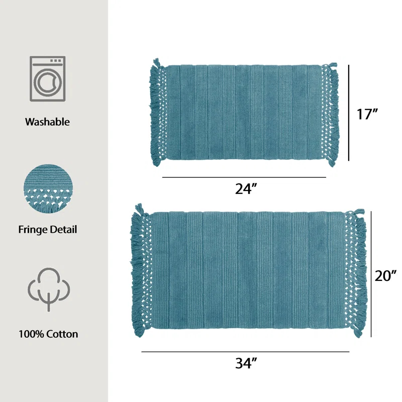 French Connection French Connection Safira Fringe Cotton 2 Piece Bath Rug Set