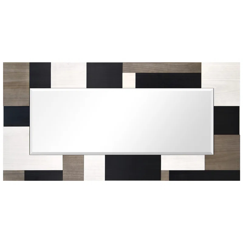 Empire Art Direct "Geometric Blocks" Hand Made Solid Paulownia Wood Beveled Leaner Mirror size 80" x 40"