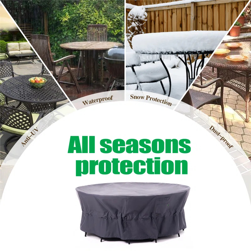 F&J Outdoors Premium Waterproof Outdoor Patio Round Table Cover: Latest Rip-Stop Fabric, 3-Year Warranty