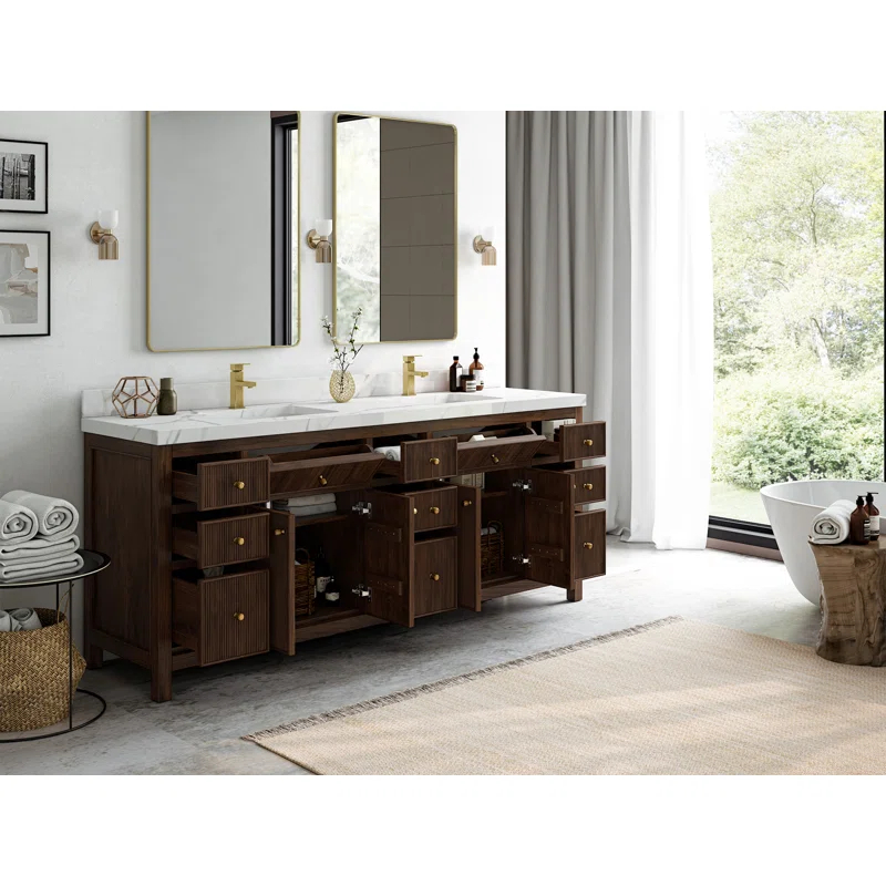 Willow Collections Sonoma 84 In. W X 22 In. D Double Sink Bathroom Vanity In Dark Walnut With Cove Edge White