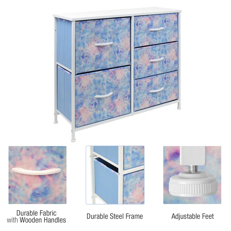 Sorbus 5 Drawers Dresser with Steel Frame and Wood Top