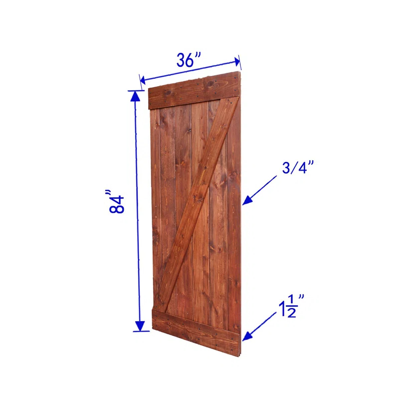 IsLife 36'' x 84'' Solid Wood Paneled Painted without Installation Hardware Kit Barn Door