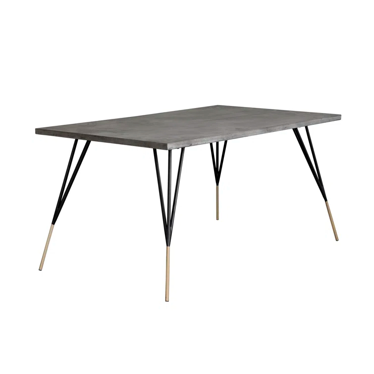 Gray Concrete Top Rectangular Dining Table with Brass Feet