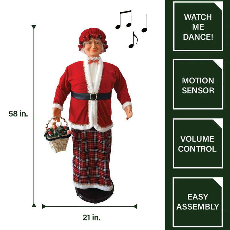 Fraser Hill Farm Life Size 58-in. Dancing Mrs. Claus Animatronic with Basket