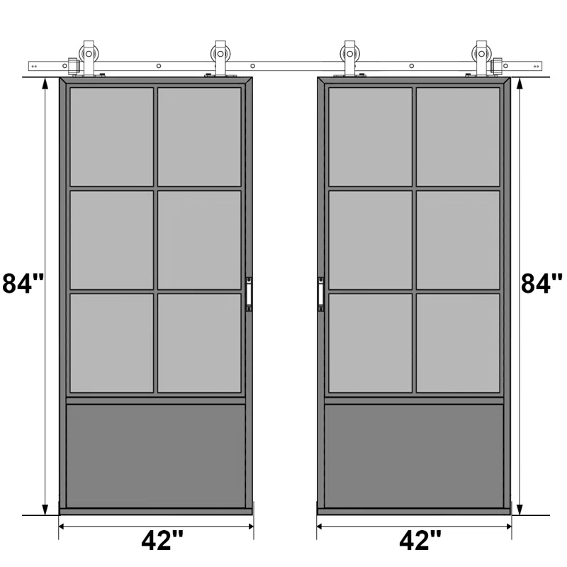 Calhome 84'' Hollow Glass with Installation Hardware Kit Barn Door