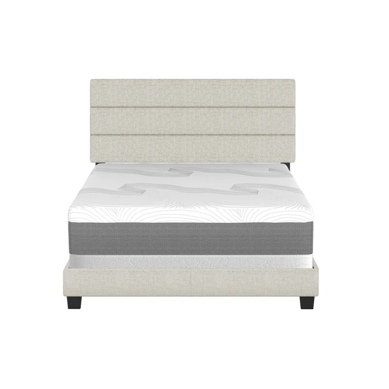 Boyd Sleep Ravenna Upholstered Linen Tri-Panel Channel Adjustable Height Headboard Platform Bed Frame