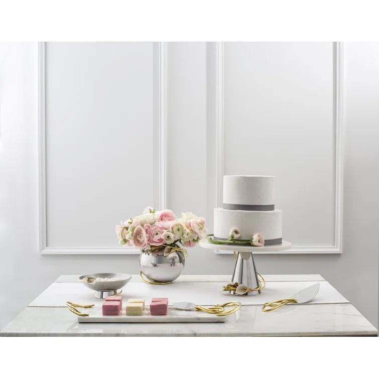 Elegant Calla Lily Inspired Marble & Brass Cake Stand